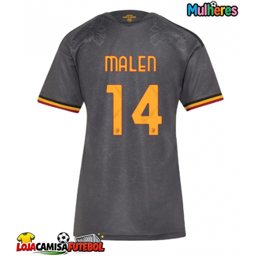 Camisa de Futebol AS Roma Donyell Malen #14 Equipamento Alternativo Mulheres 2026-27 Manga Curta